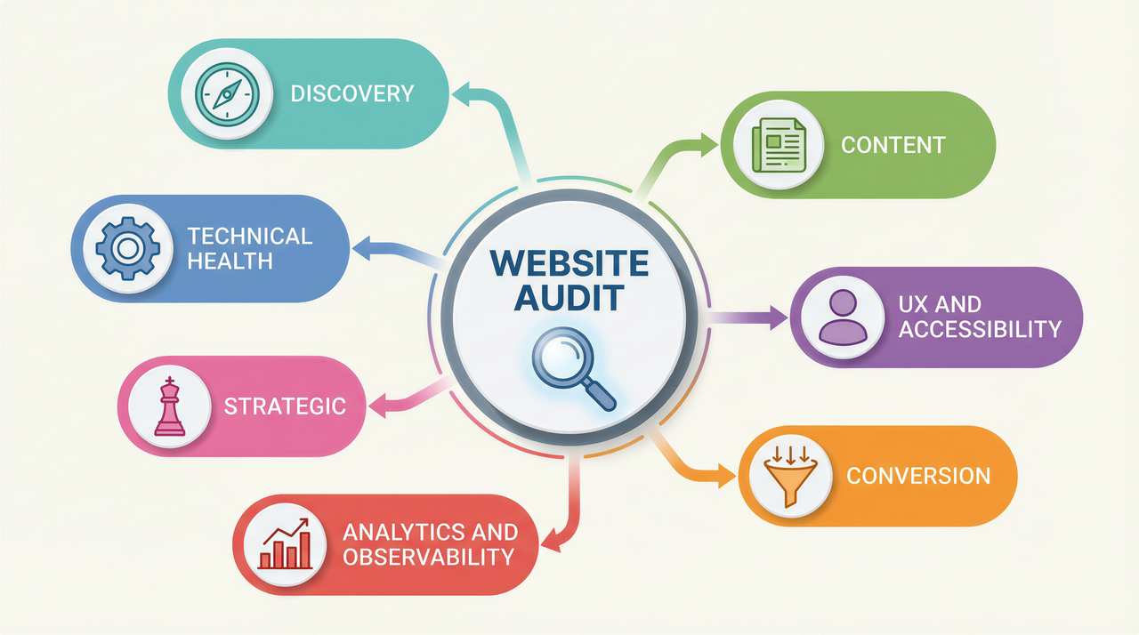 Seven-step website audit method: from discovery and crawl through scoring, deliverable, and monitoring